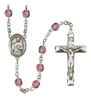 Silver-Plated 6mm Saint Placidus  Engraved Catholic Rosaries