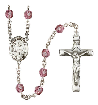 Silver Plated 6mm Fire Polished Saint Maurus Rosary in Amethyst