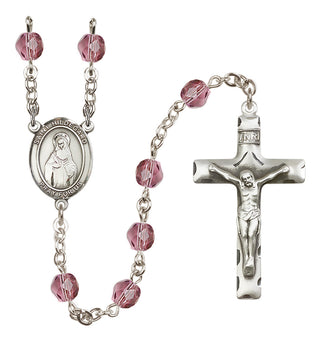 Silver Plated 6mm Fire Polished Saint Hildegard von Bingen Rosary in Amethyst