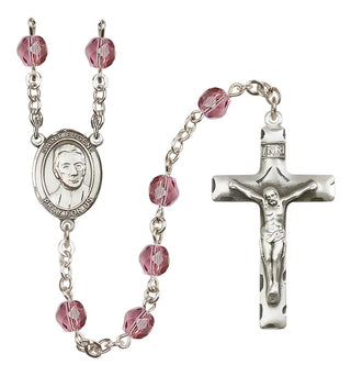 Silver Plated 6mm Fire Polished Saint Eugene de Mazenod Rosary in Amethyst