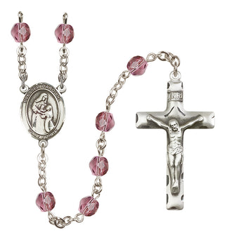 Silver Plated 6mm Fire Polished Blessed Caroline Gerhardinger Rosary in Amethyst