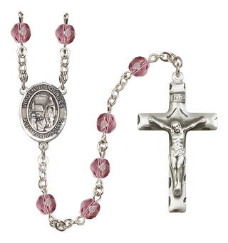 Silver Plated 6mm Fire Polished Our Lady of Lourdes Rosary in Amethyst