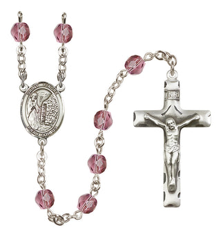 Silver Plated 6mm Fire Polished Saint Fiacre Rosary in Amethyst