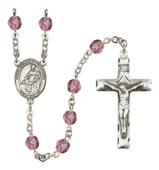 Silver Plated 6mm Fire Polished Saint Thomas of Villanova Rosary in Amethyst
