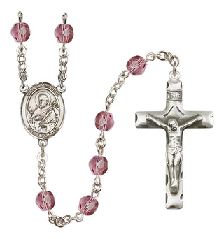 Silver Plated 6mm Fire Polished Saint Meinrad of Einsiedeln Rosary in Amethyst