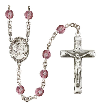Silver Plated 6mm Fire Polished Saint Elizabeth of the Visitation Rosary in Amethyst