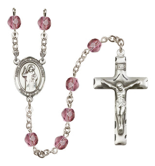 Silver Plated 6mm Fire Polished Saint John of Capistrano Rosary in Amethyst