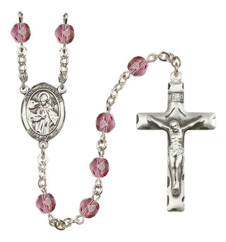Silver Plated 6mm Fire Polished Saint Januarius Rosary in Amethyst