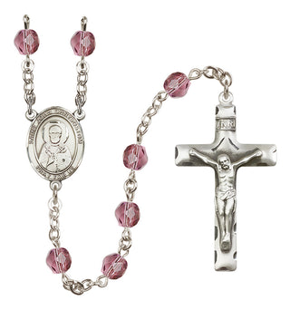 Silver Plated 6mm Fire Polished Saint John Chrysostom Rosary in Amethyst