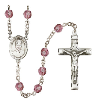 Silver Plated 6mm Fire Polished Saint Josephine Bakhita Rosary in Amethyst