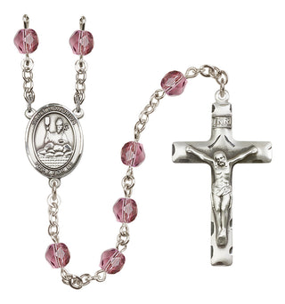 Silver Plated 6mm Fire Polished Saint Honorius of Amiens Rosary in Amethyst