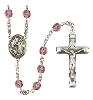 Silver Plated 6mm Fire Polished Saint Raymond of Penafort Rosary in Amethyst