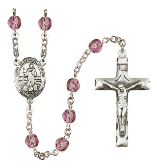 Silver Plated 6mm Fire Polished Saint Bernadine of Sienna Rosary in Amethyst