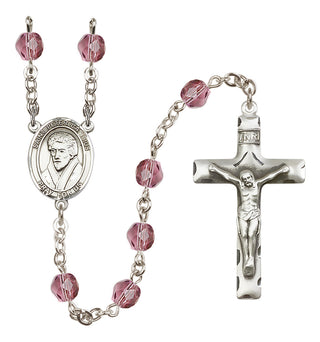 Silver Plated 6mm Fire Polished Saint Peter Canisius Rosary in Amethyst