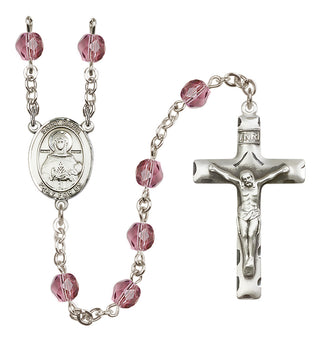 Silver Plated 6mm Fire Polished Saint Daria Rosary in Amethyst