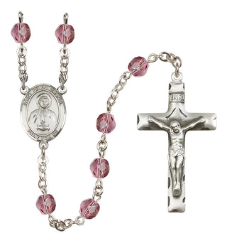 Silver Plated 6mm Fire Polished Saint Peter Chanel Rosary in Amethyst