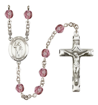 Silver Plated 6mm Fire Polished Saint Columbkille Rosary in Amethyst