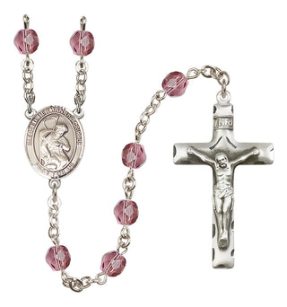 Silver Plated 6mm Fire Polished Blessed Herman the Cripple Rosary in Amethyst