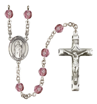 Silver Plated 6mm Fire Polished Saint Seraphina Rosary in Amethyst