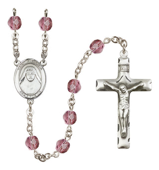 Silver Plated 6mm Fire Polished Saint Alphonsa of India Rosary in Amethyst