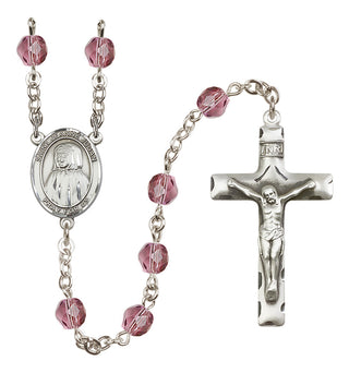 Silver Plated 6mm Fire Polished Saint Jeanne Jugan Rosary in Amethyst