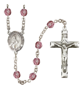 Silver Plated 6mm Fire Polished Saint Anthony Mary Claret Rosary in Amethyst