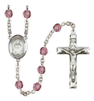Silver Plated 6mm Fire Polished Saint Winifred of Wales Rosary in Amethyst