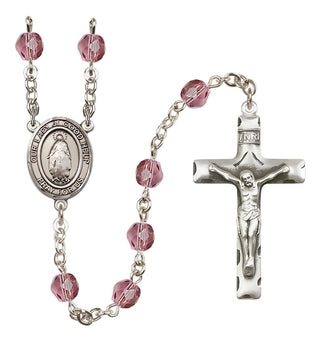 Silver Plated 6mm Fire Polished Our Lady of Good Help Rosary in Amethyst