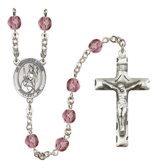 Silver Plated 6mm Fire Polished Guardian Angel of the World Rosary in Amethyst
