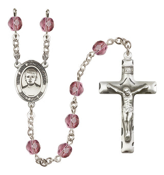 Silver Plated 6mm Fire Polished Saint Jose Sanchez del Rio Rosary in Amethyst