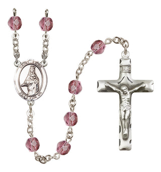 Silver Plated 6mm Fire Polished Saint Emma Uffing Rosary in Amethyst