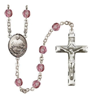 Silver Plated 6mm Fire Polished Pope Francis Rosary in Amethyst