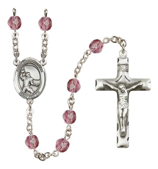 Silver Plated 6mm Fire Polished Saint Christopher / Football Rosary in Amethyst