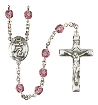 Silver Plated 6mm Fire Polished Saint Christopher/Swimming Rosary in Amethyst