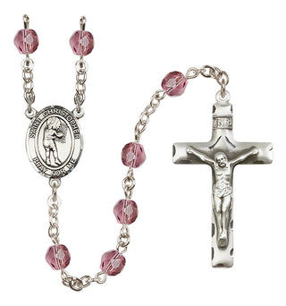Silver Plated 6mm Fire Polished Saint Christopher/Basketball-Women Rosary in Amethyst