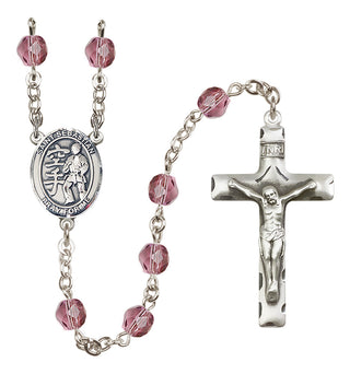 Silver Plated 6mm Fire Polished Saint Sebastian/Karate Rosary in Amethyst