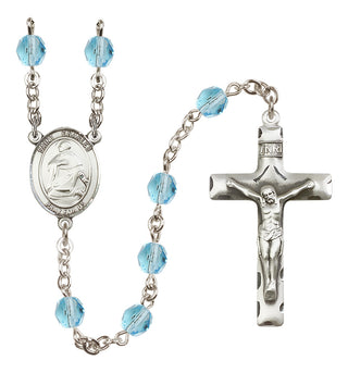 Silver Plated 6mm Fire Polished Saint Charles Borromeo Rosary in Aqua