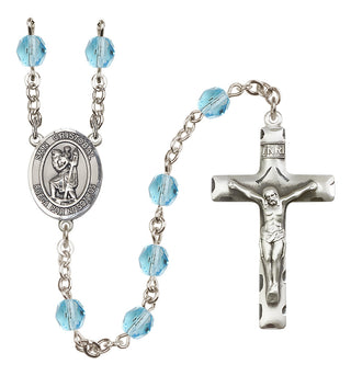 Silver Plated 6mm Fire Polished San Cristobal Rosary in Aqua