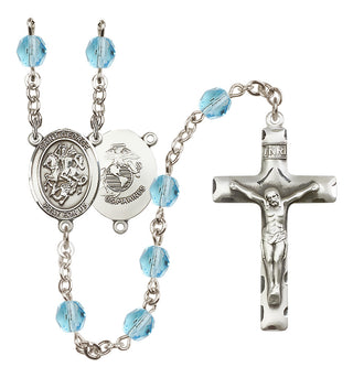 Silver Plated 6mm Fire Polished Saint George / Marines Rosary in Aqua