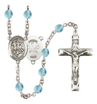 Silver Plated 6mm Fire Polished Saint George / Nat'l Guard Rosary in Aqua