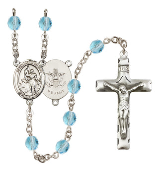 Silver Plated 6mm Fire Polished Saint Joan of Arc / Army Rosary in Aqua