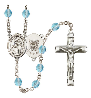 Silver Plated 6mm Fire Polished Saint Joan of Arc /Coast Guard Rosary in Aqua