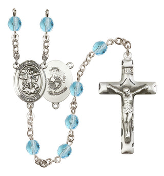 Silver Plated 6mm Fire Polished Saint Michael / Marines Rosary in Aqua