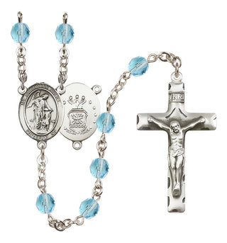 Silver Plated 6mm Fire Polished Guardian Angel / Air Force Rosary in Aqua