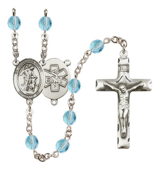 Silver Plated 6mm Fire Polished Guardian Angel / EMT Rosary in Aqua