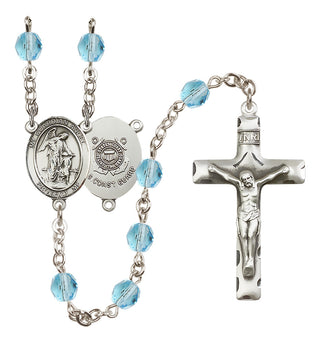 Silver Plated 6mm Fire Polished Guardian Angel/Coast Guard Rosary in Aqua
