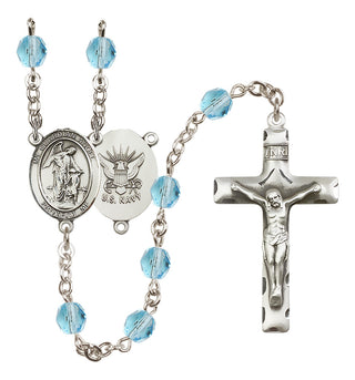 Silver Plated 6mm Fire Polished Guardian Angel / Navy Rosary in Aqua