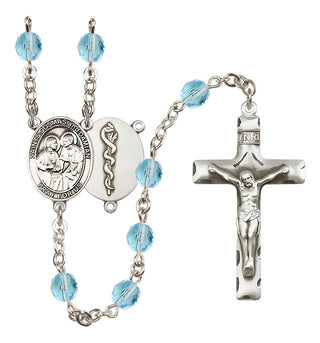 Silver Plated 6mm Fire Polished Saints Cosmas & Damian / Doctors Rosary in Aqua