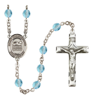 Silver Plated 6mm Fire Polished Saint Christopher/Swimming Rosary in Aqua