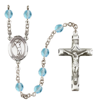 Silver Plated 6mm Fire Polished Saint Sebastian/Golf Rosary in Aqua
